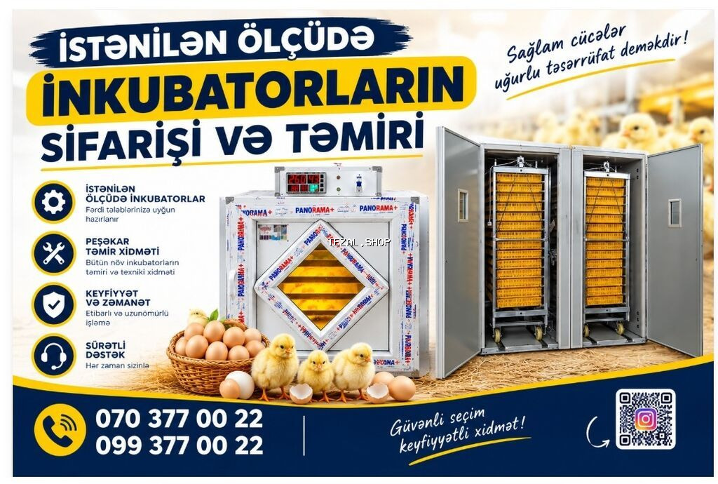 Inkubator inqubator İstənilən ölçüde yığıram tam avtomat qiyməti