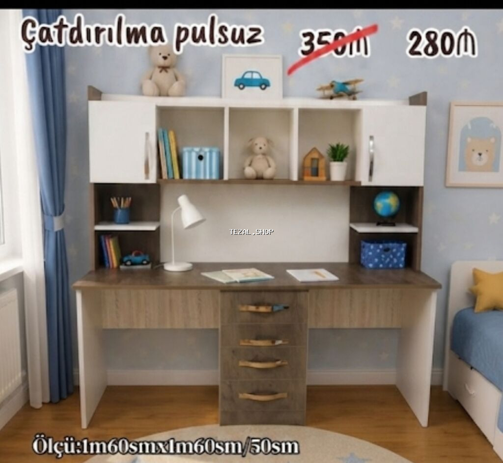 Düz masa, Stulsuz, Polkalı, Siyirməli - şəkil 2