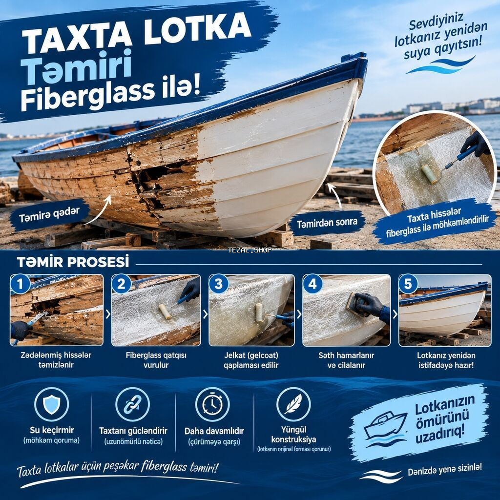 Qayiq temiri. Taxta qayiqlarin Fiberglassla temiri TAXTA LOTKA VƏ