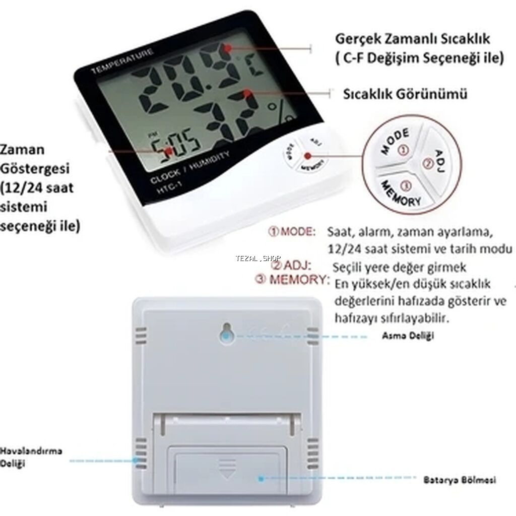 HTC-1 model universal termometr və higrometr otaq şəraitində - şəkil 3