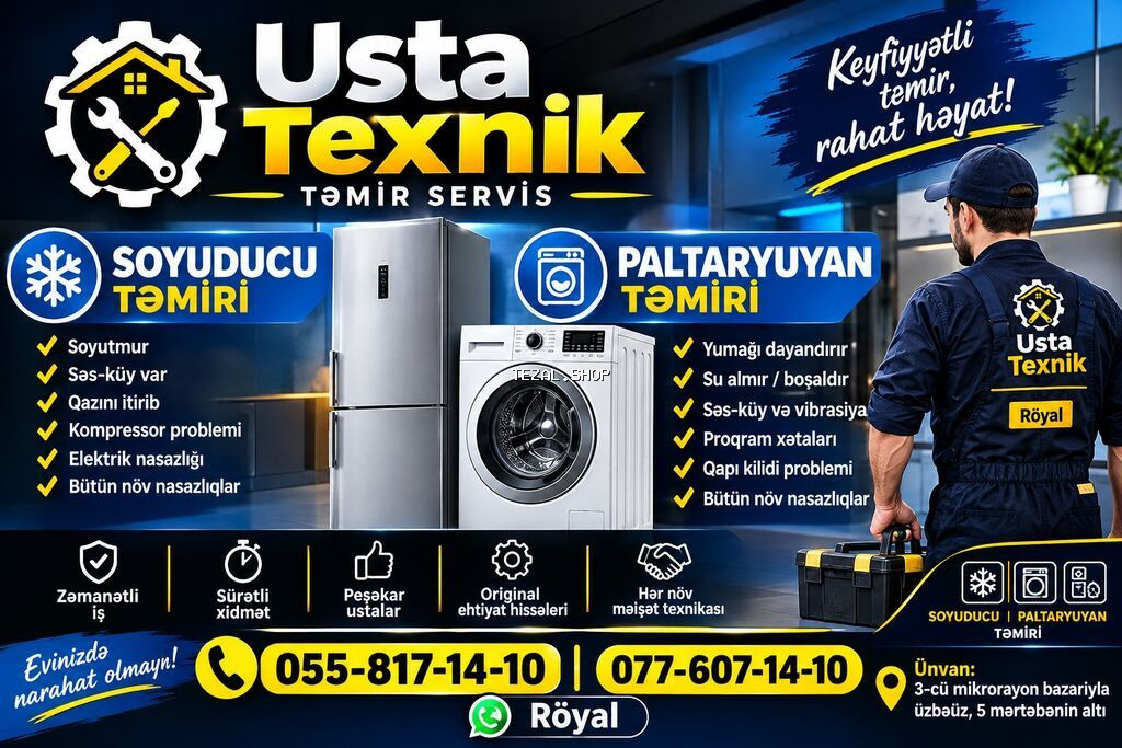 Usta Texnik – məişət texnikasının peşəkar təmiri Xidmətlər: -