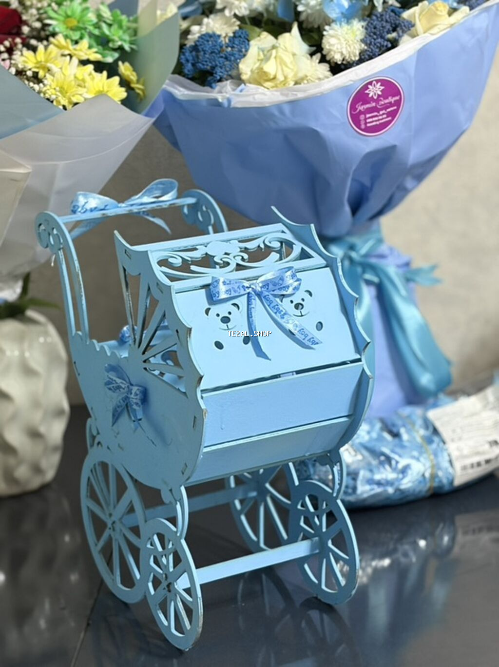 Mavi temalı “Baby Boy” dekorativ səbət/dəst qutusu - Material: bərk - şəkil 5