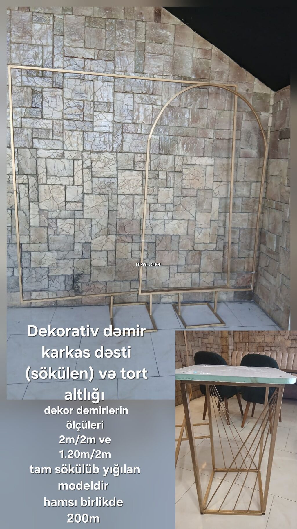 Dekorativ dəmir karkas dəsti və tort altlığı - Tam sökülüb-yığılan