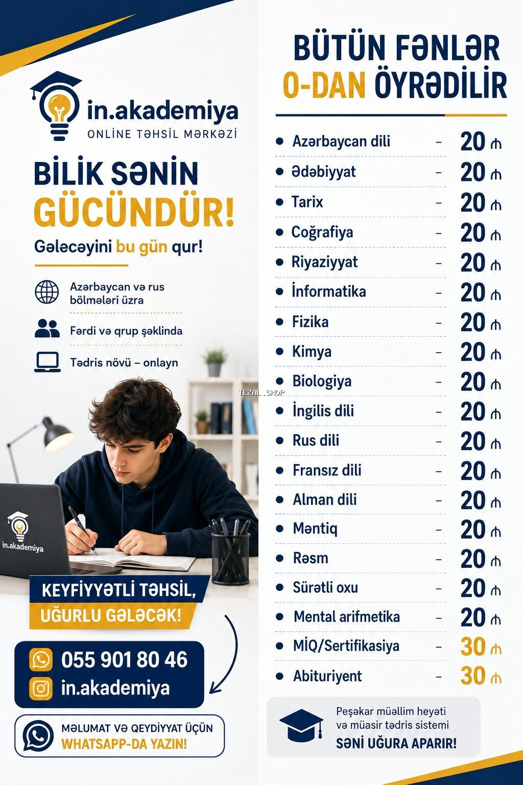 In.akademiya – Onlayn Təhsil Mərkəzi • Tədris forması: yalnız onlayn