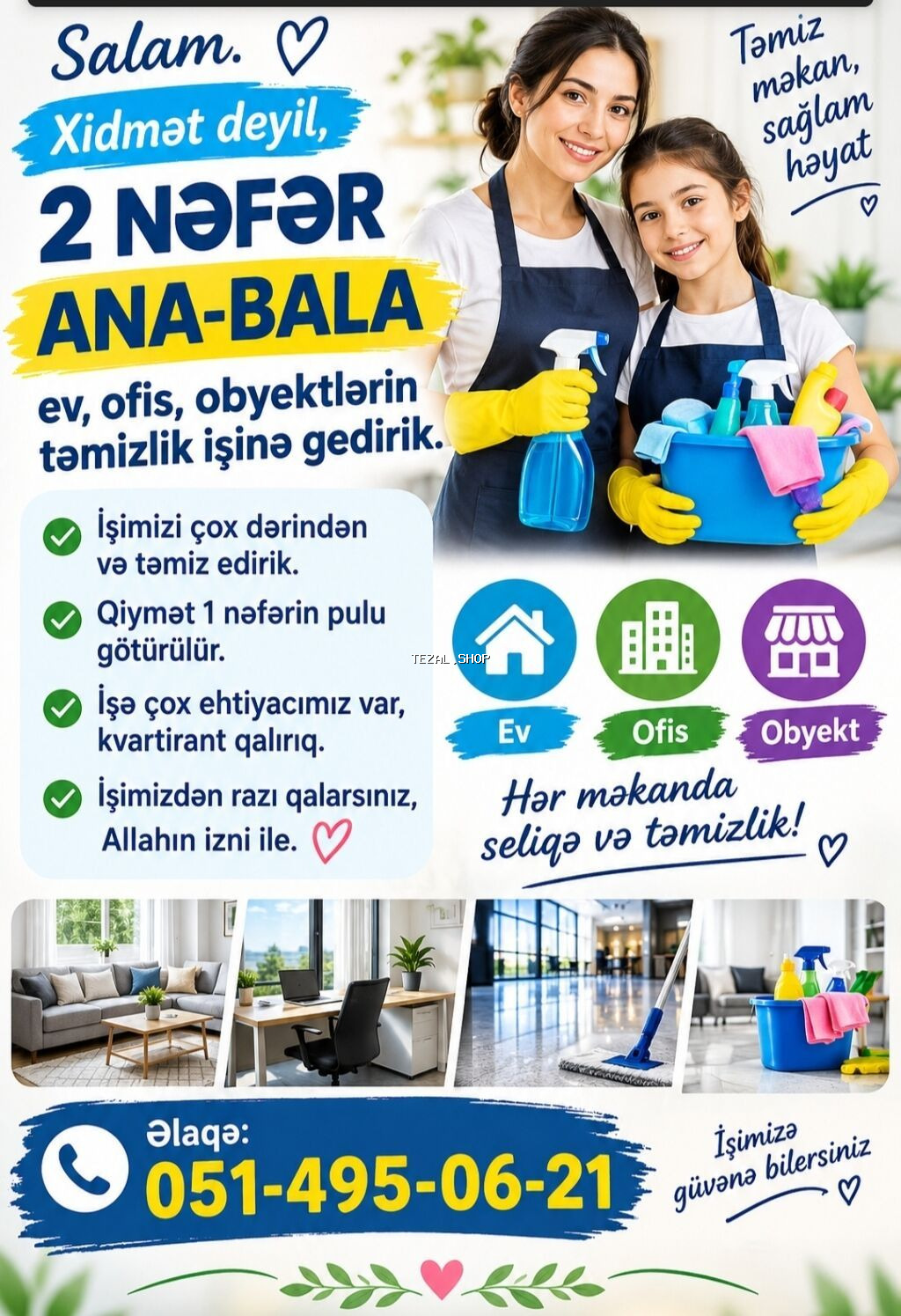 Təmizlik | Ofislər, Mənzillər, Evlər | Gündəlik təmizlik
