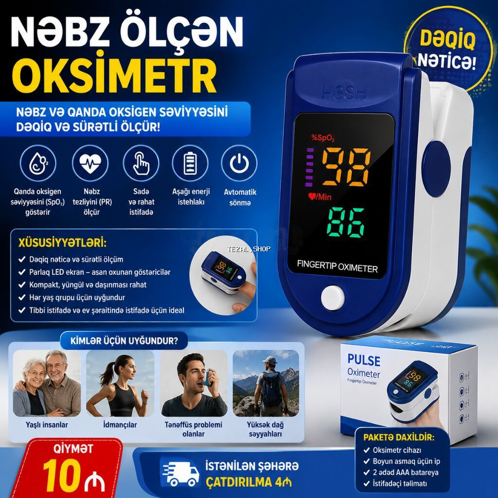 Oksimetr Rəqəmsal oksimetr, tibbi nəbz ölçücü və qanda oksigen