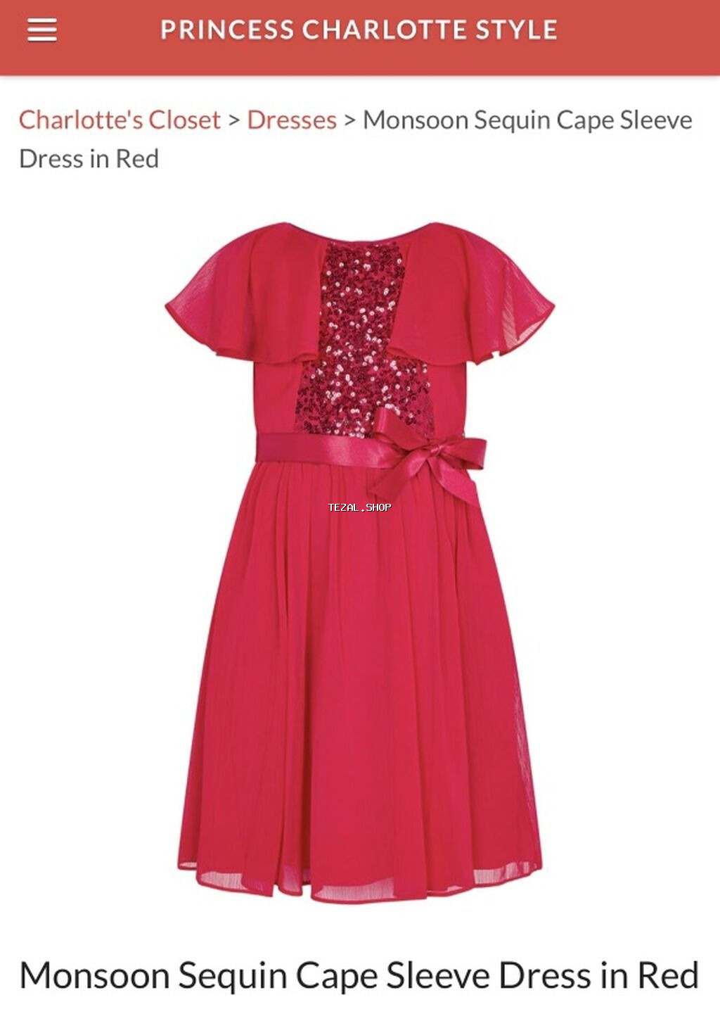 Princess Charlottes style Monsoon Sequin Cape Sleeve Dress – Qırmızı - şəkil 2