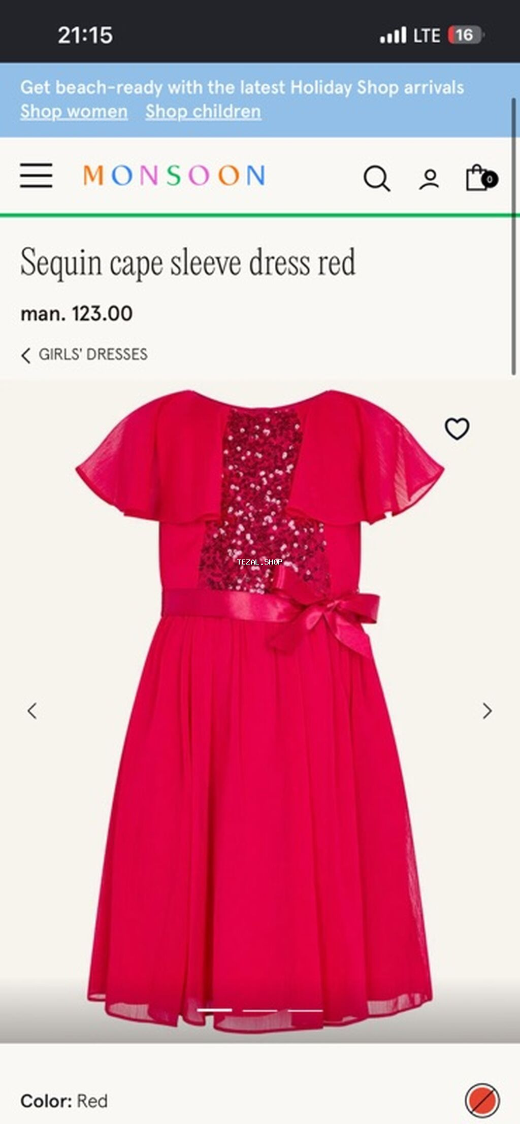 Princess Charlottes style Monsoon Sequin Cape Sleeve Dress – Qırmızı - şəkil 4
