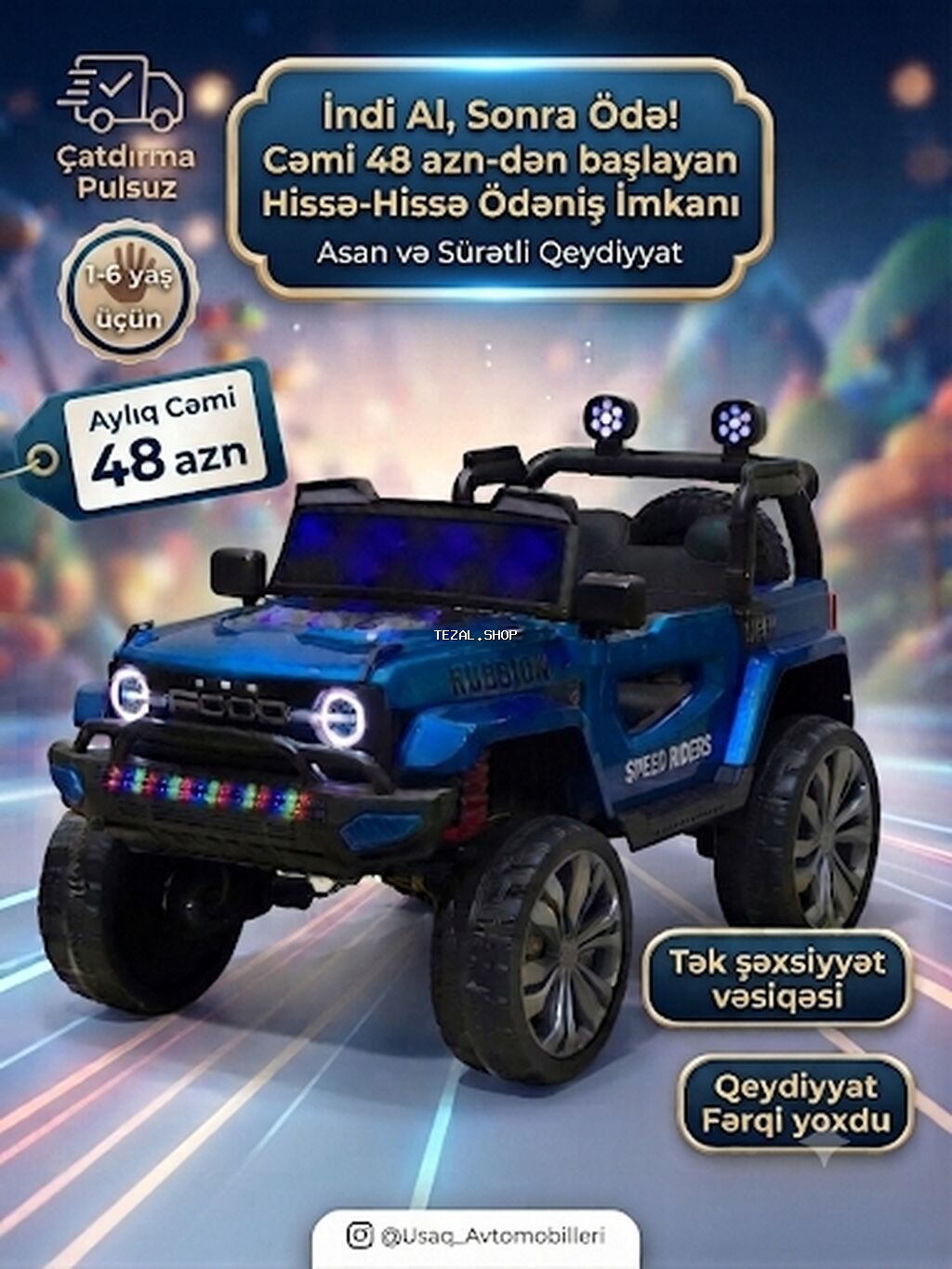 Uşaq elektrik avtomobili – “Speed Riders” ofroud tipli model - Yaş Bakı — TezAl.shop