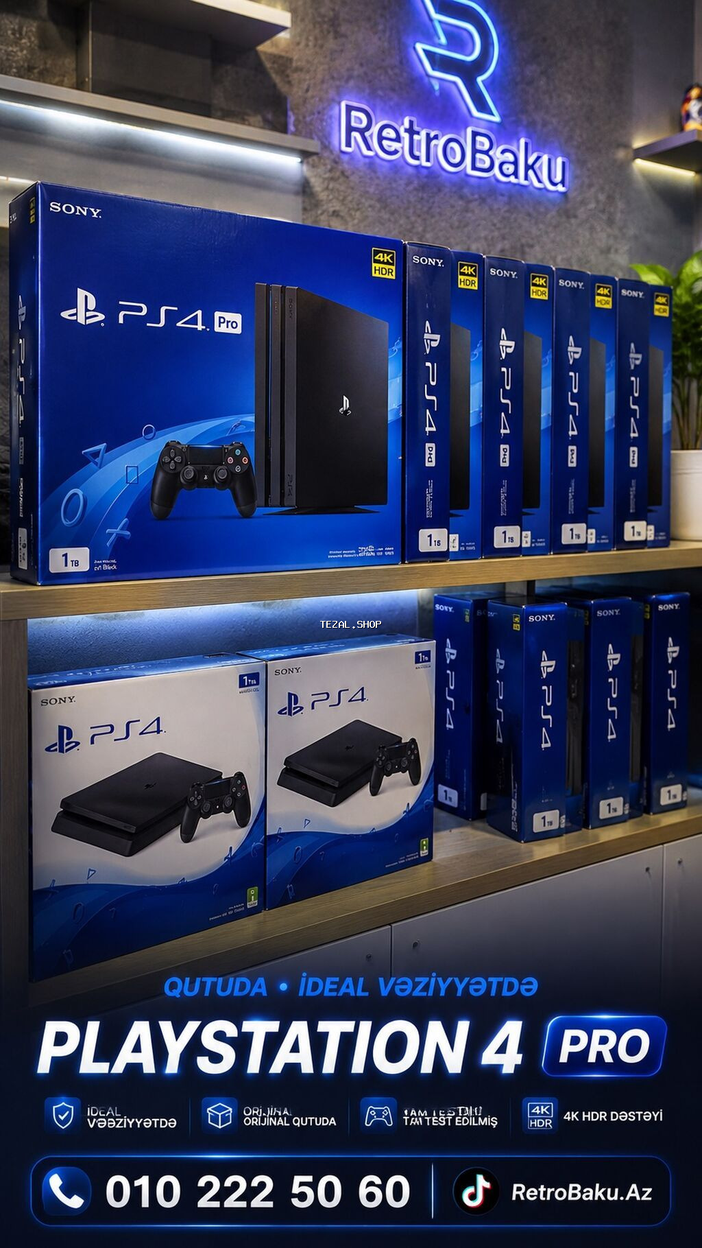 PlayStation 4 Pro – 1TB Ideal vəziyyətdə qutuda. Xaricdən qəlib test - şəkil 3
