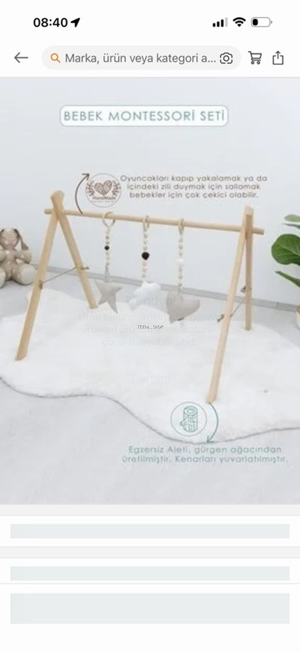 Mamma beşik tipli bebek oturacağı + Montessori oyun askısı seti - - şəkil 2