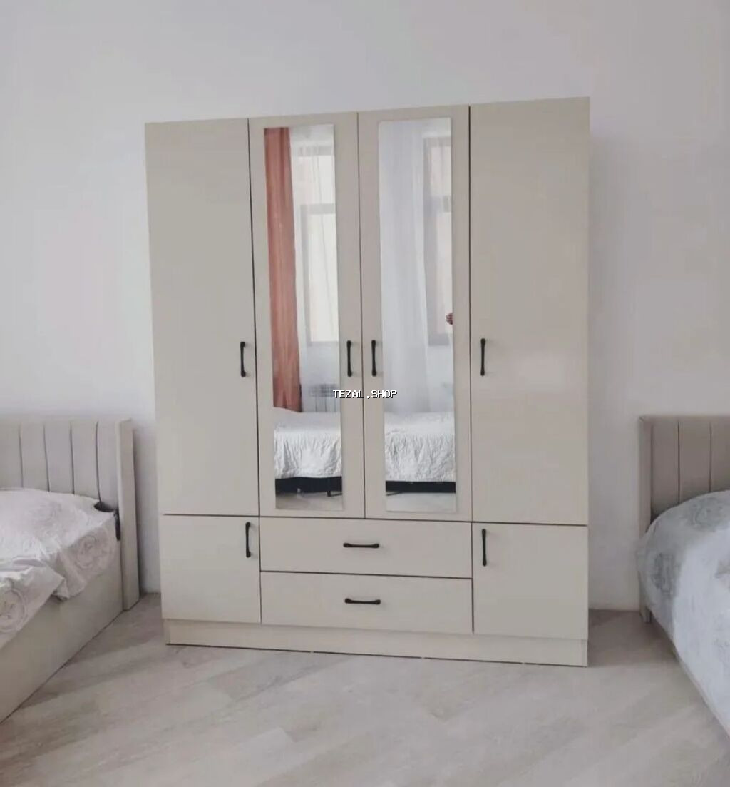 Yeni, 4 qapılı, Güzgülü, Bej, Açılan, Düz dolab Bakı — TezAl.shop