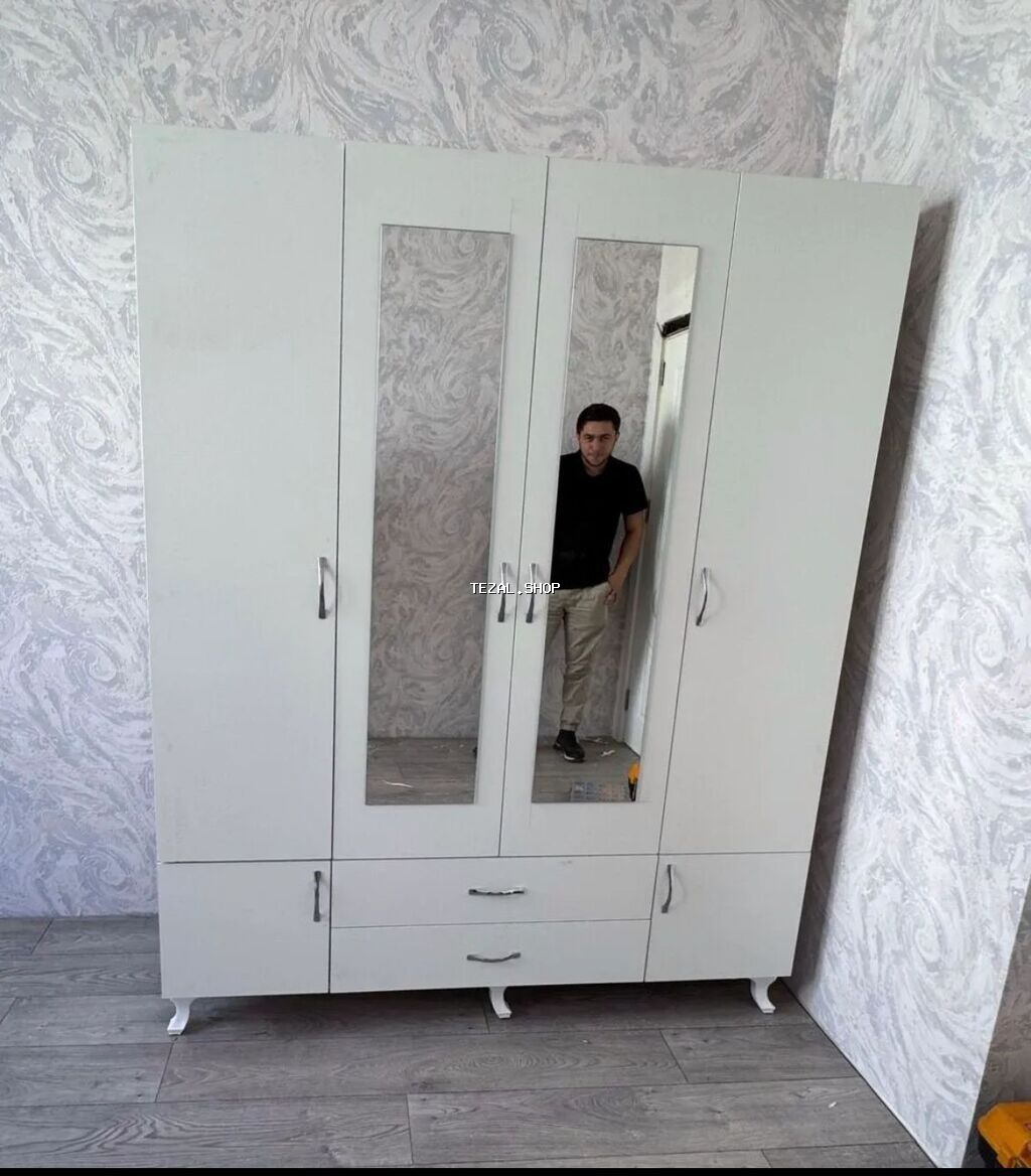 Yeni, 4 qapılı, Güzgülü, Bej, Açılan, Düz dolab - şəkil 2