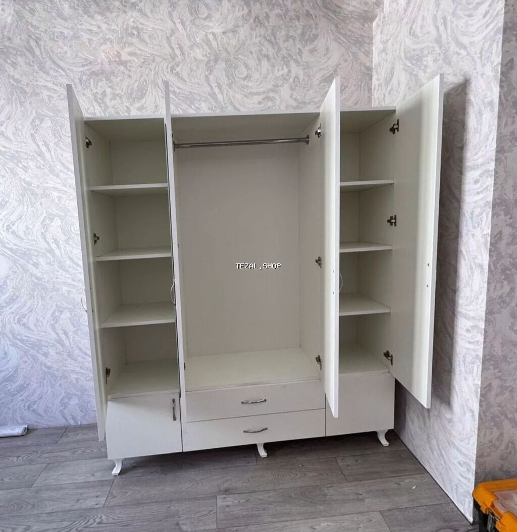 Yeni, 4 qapılı, Güzgülü, Bej, Açılan, Düz dolab - şəkil 3