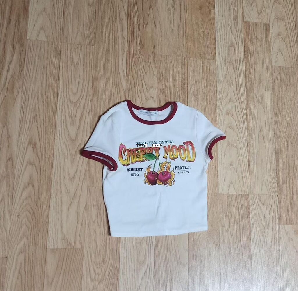 Bershka crop. - Rəng: ağ, qirmizi yaxa və qollarda kontrast rezin - şəkil 2