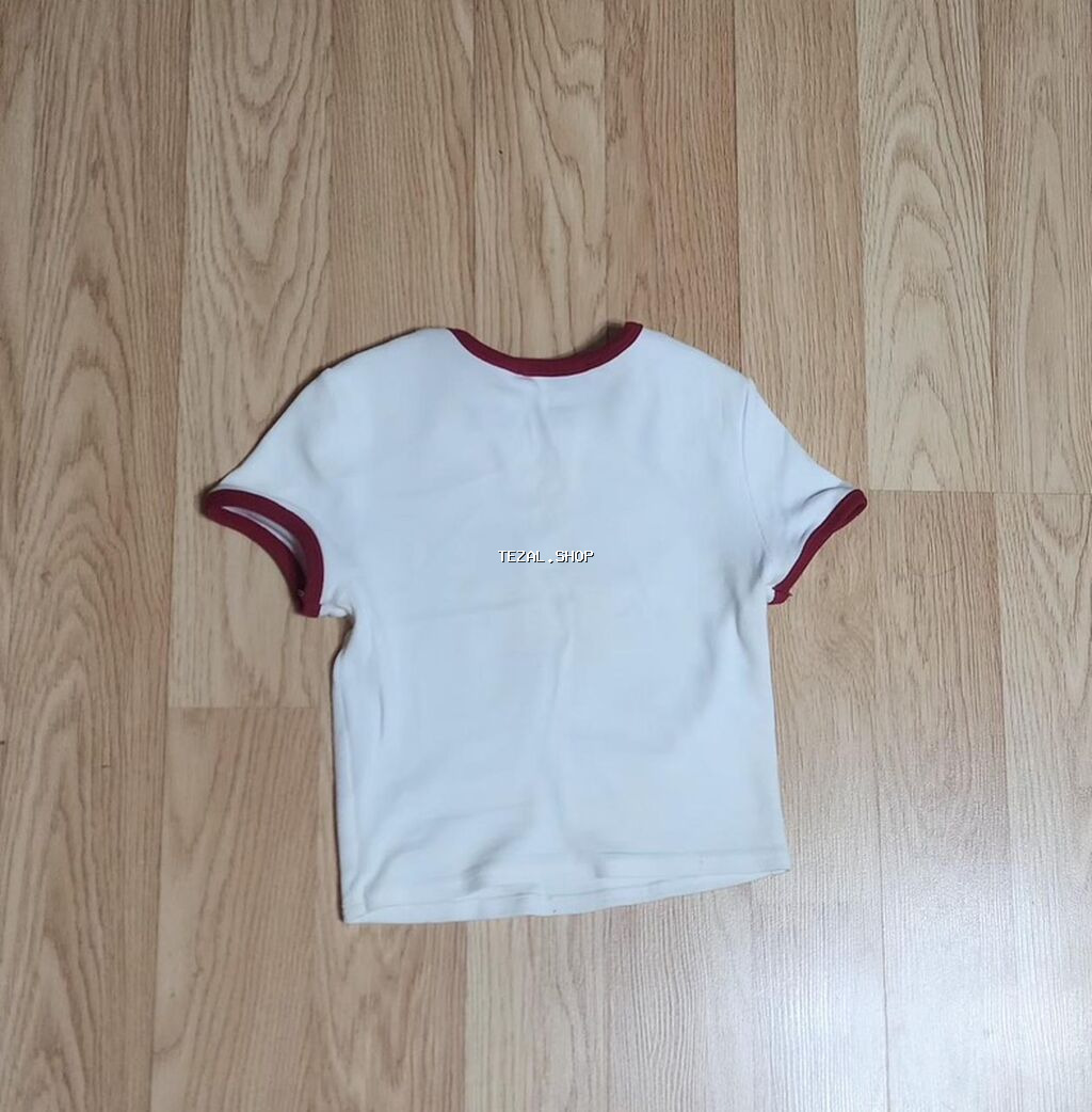 Bershka crop. - Rəng: ağ, qirmizi yaxa və qollarda kontrast rezin - şəkil 3