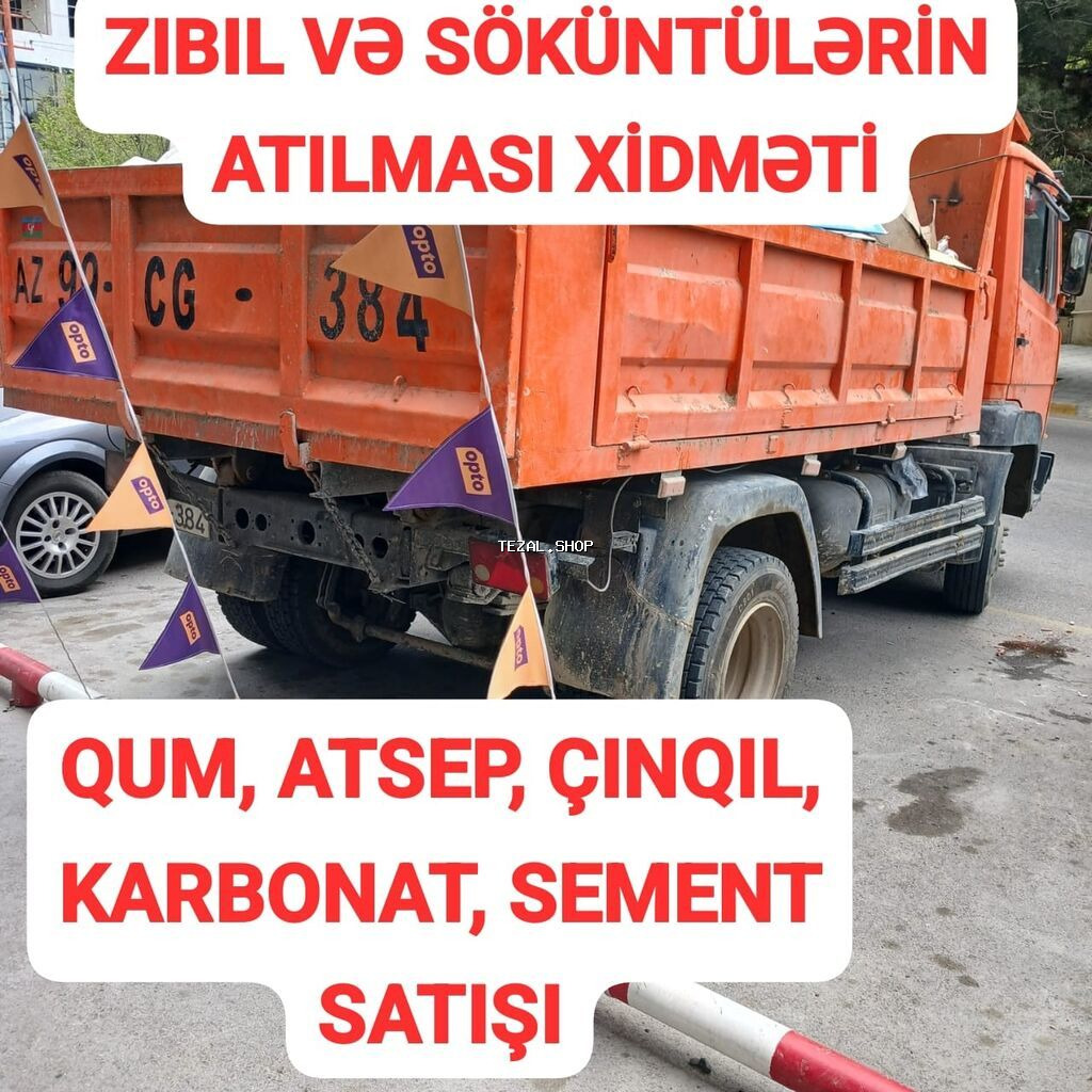 Zibil və söküntülərin atılması xidməti. Narıncı karqo-dumper yük
