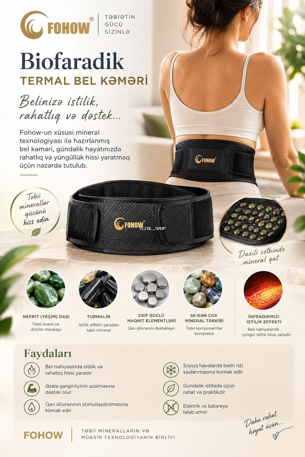 ✨ FOHOW Biofaradik Termal Bel Kəməri ✨ Bel nahiyəsinə istilik və