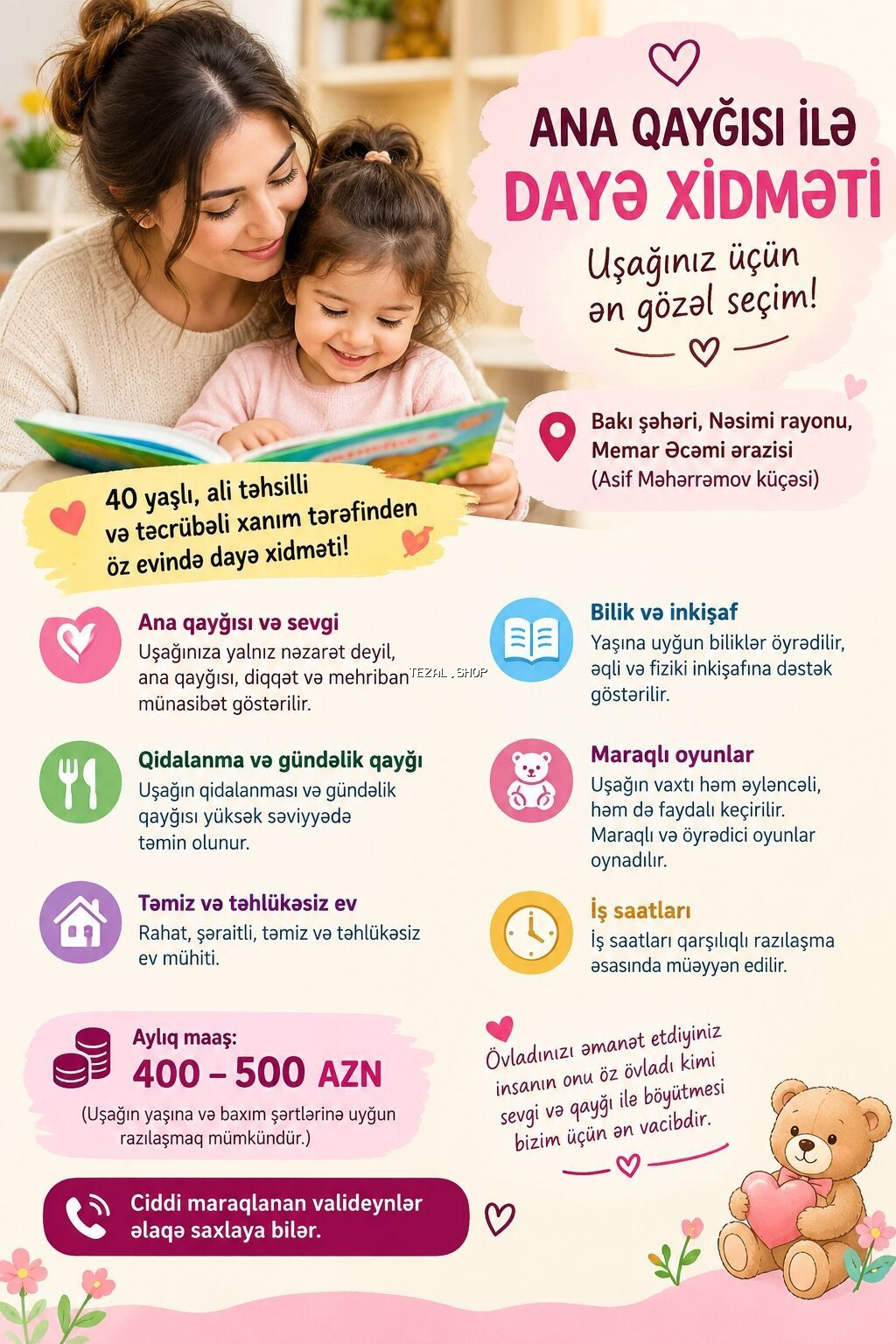 Ana qayğısı ilə dayə xidməti • Xidmət yeri: Bakı şəhəri, Nəsimi