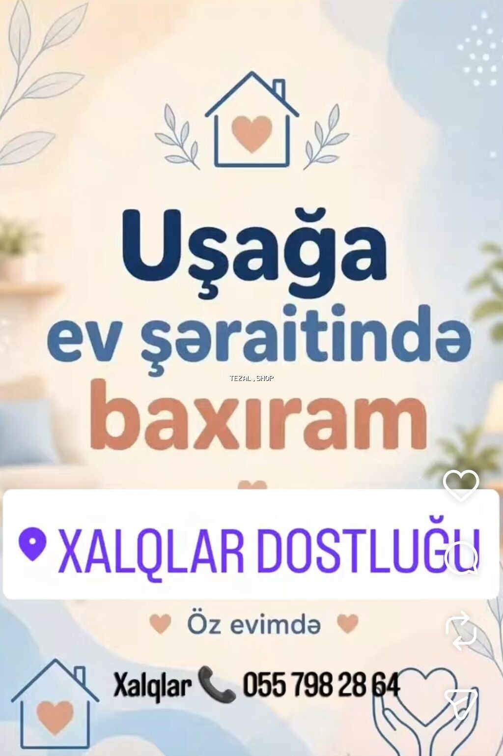 Uşağa ev şəraitində baxım xidməti - Məkan: Xalqlar Dostluğu -