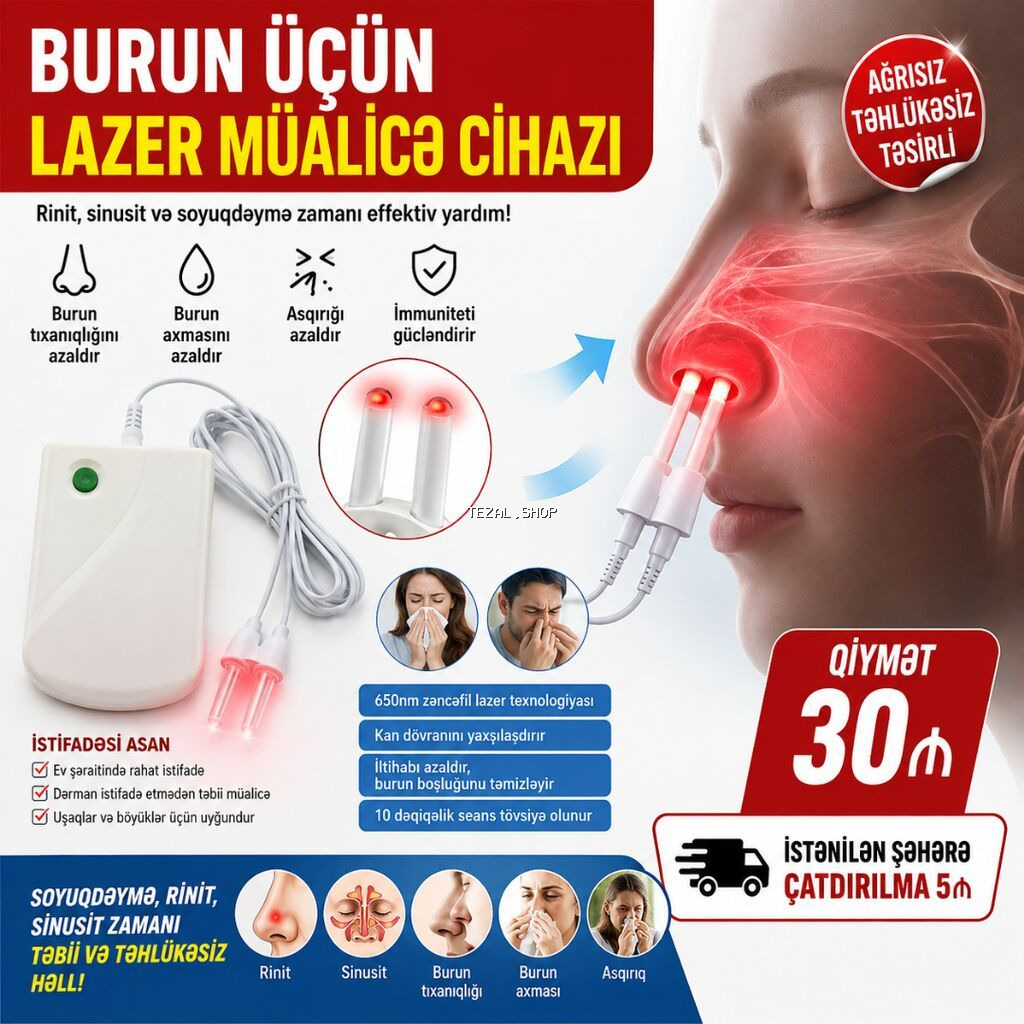 Burun üçün lazer müalicəsi cihazı Rinit,sinusit xəstəlikləri zamanı