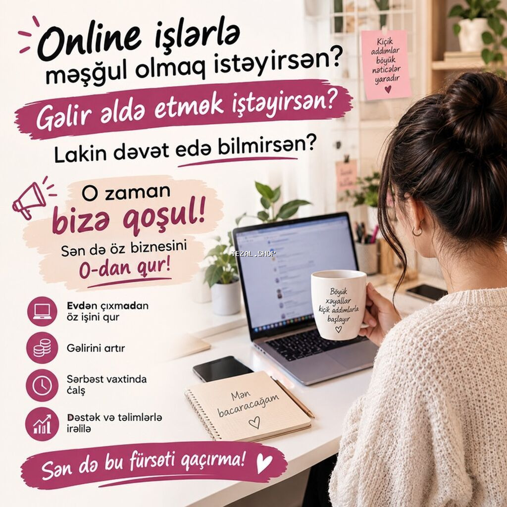 Online iş imkanı – evdən çıxmadan öz biznesini qur! Təsvir: - Onlayn