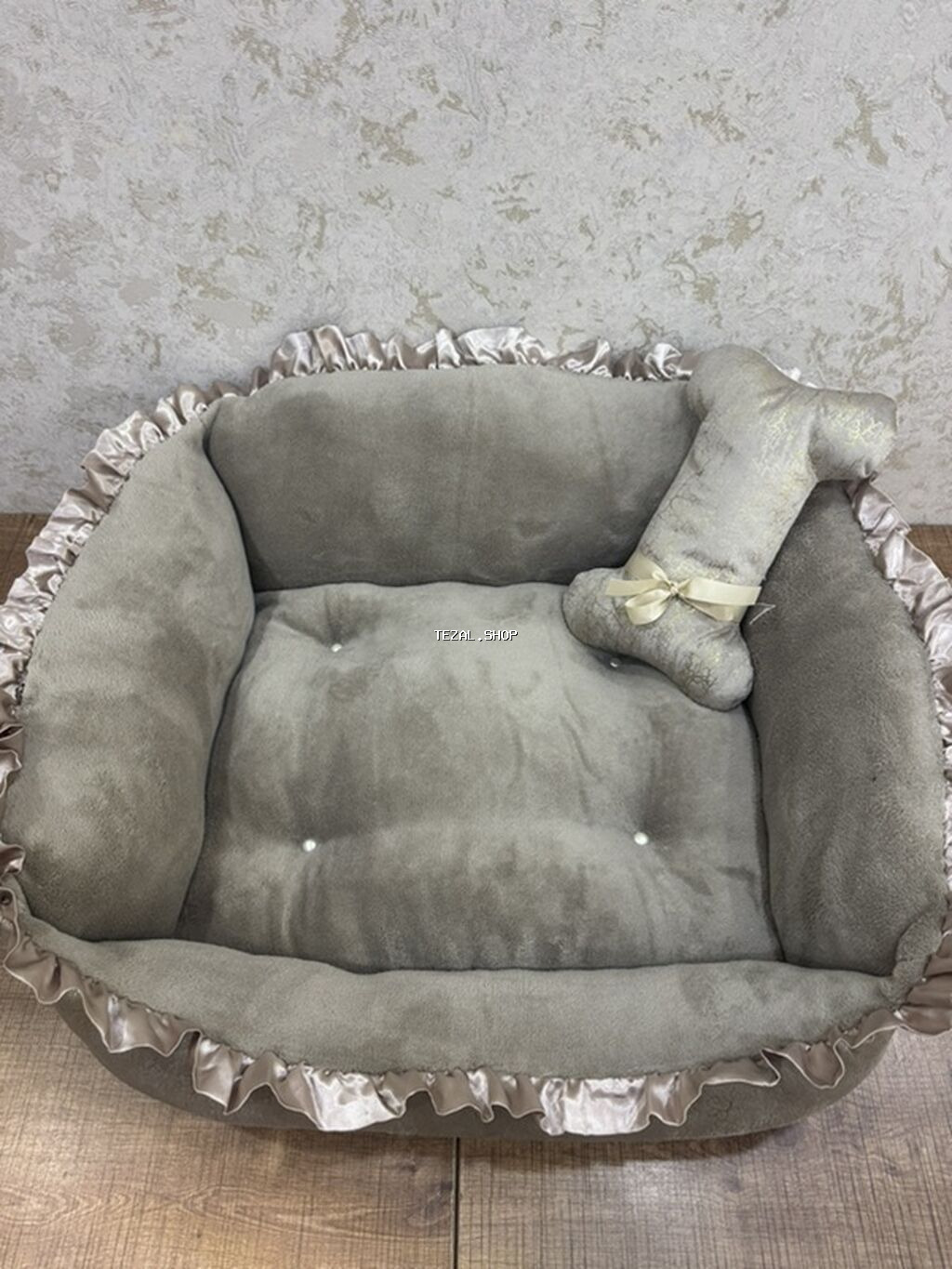 Ev heyvanları üçün yumşaq yataq – kvadrat formalı, yüksək bortlu, boz - şəkil 4