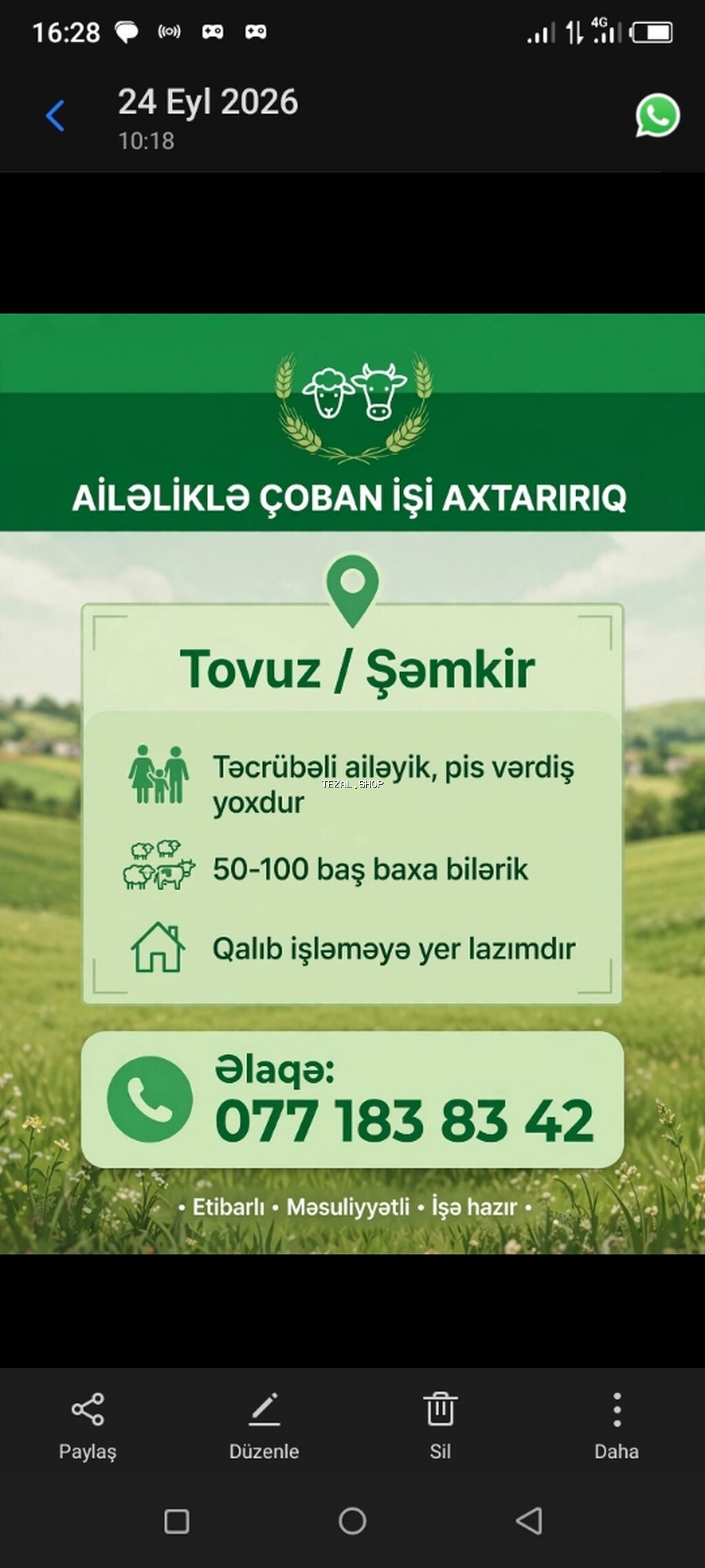 Çoban, 30 yaş, 5 ildən artıq təcrübə