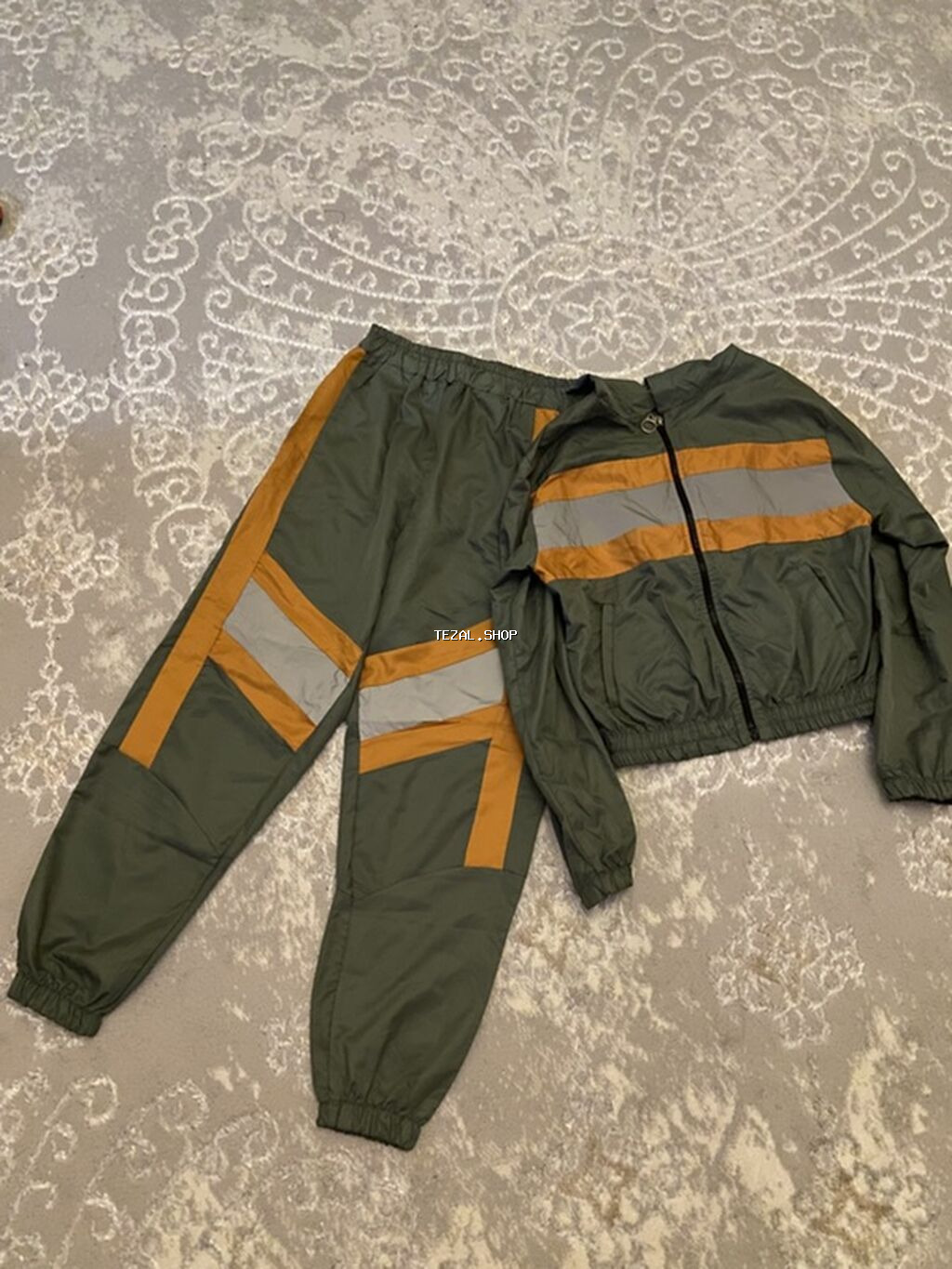 İdman dəsti – jaket və şalvar - Rəng: zeytun-yaşıl, xardal və boz