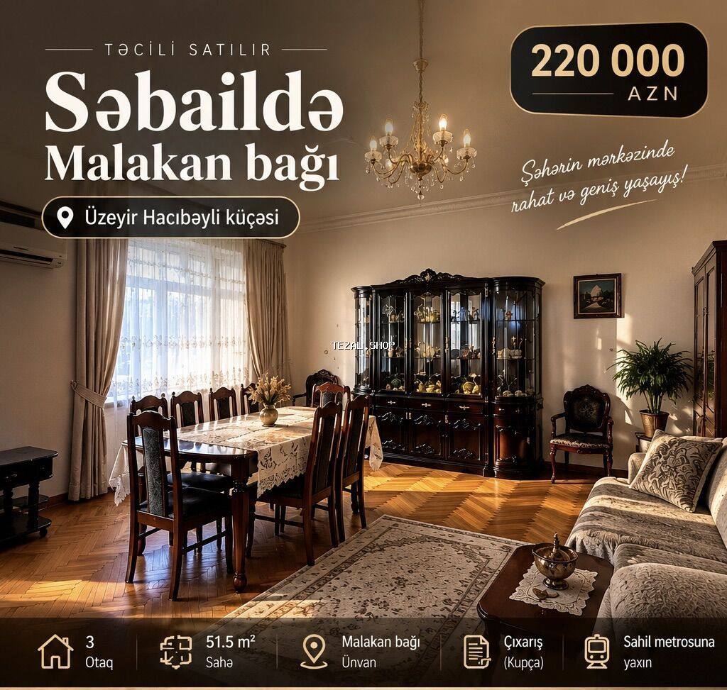 Bakı, 3 otaqlı, Köhnə tikili, m. Sahil, 51 kv. m — TezAl.shop
