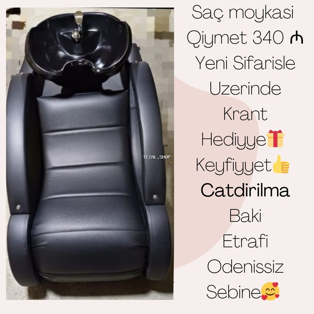 Saç moykası – salonlar üçün rahat və funksional model. • Qara rəngli