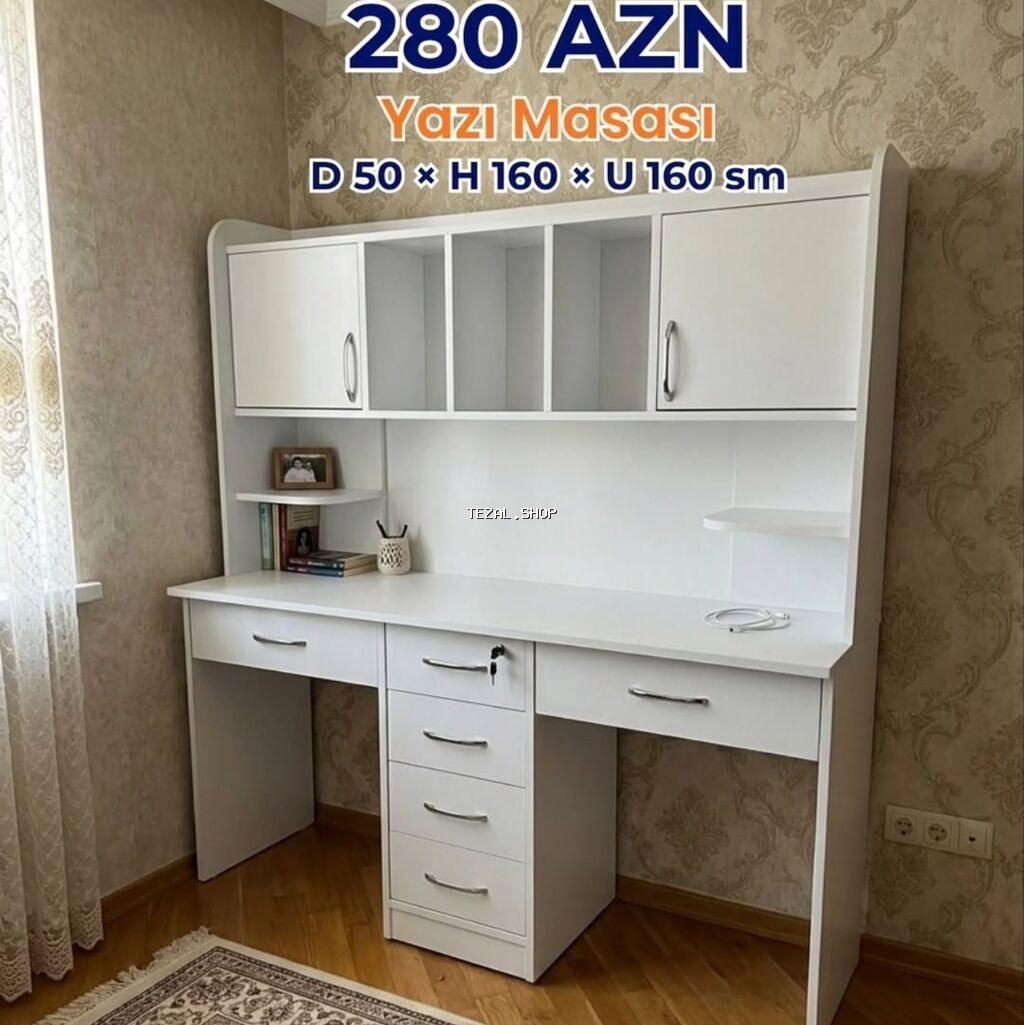 Düz masa, Stulsuz, Polkalı, Siyirməli, Azərbaycan, Sadə laminat - şəkil 3