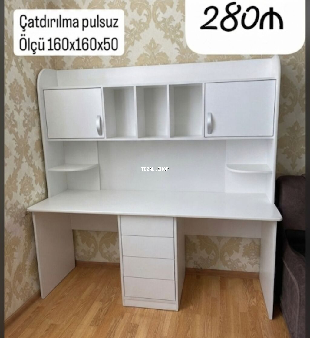 Düz masa, Stulsuz, Polkalı, Siyirməli, Azərbaycan, Sadə laminat - şəkil 4