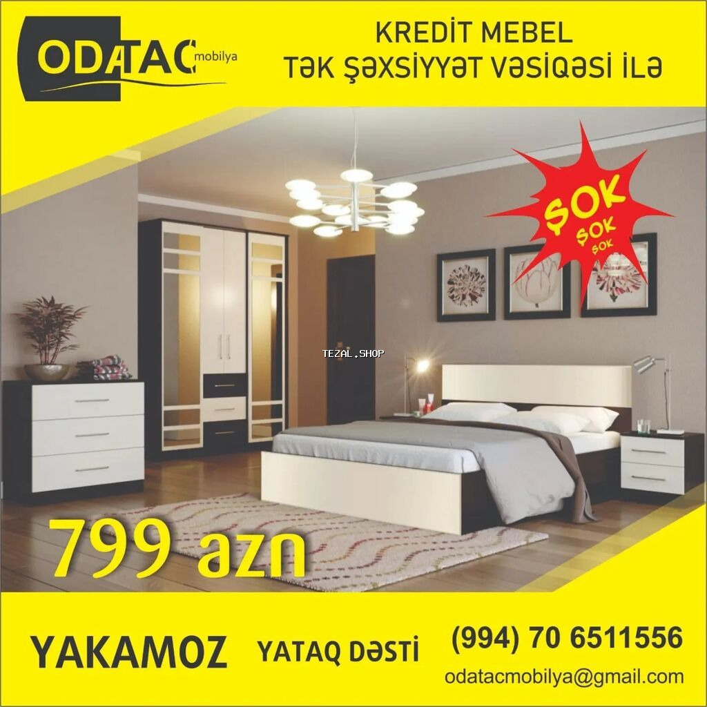 İkinəfərlik çarpayı, Dolab, Komod, 2 tumba, Azərbaycan, Yeni - şəkil 4