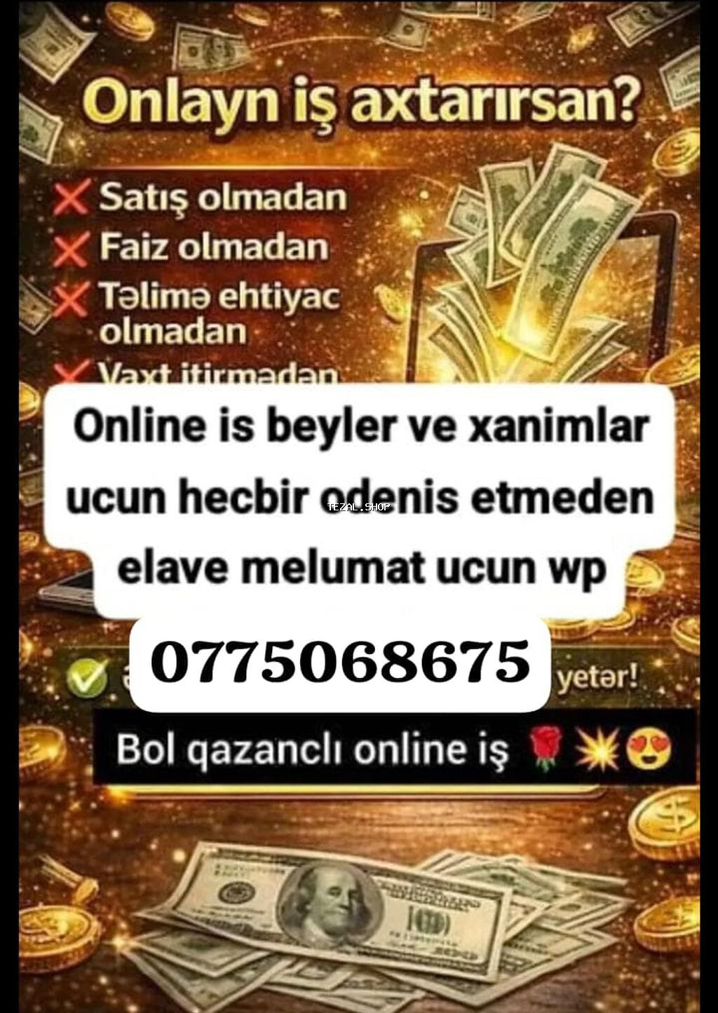 Onlayn iş fürsəti – bəy və xanımlar üçün Təsvir: - Satış olmadan -