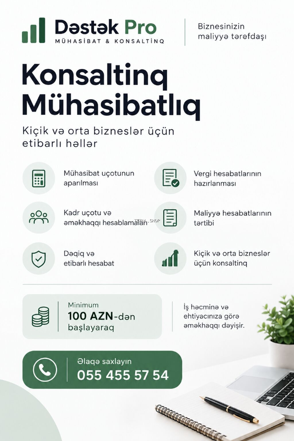 Üstünlüklər ✅ Aylıq 100 AZN-dən başlayan xidmət haqqı ✅ Kiçik və orta
