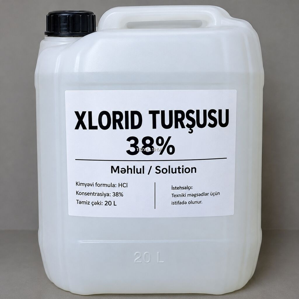 Məhsul: Xlorid turşusu (HCl) məhlulu - Konsentrasiyası: 38% - Həcm