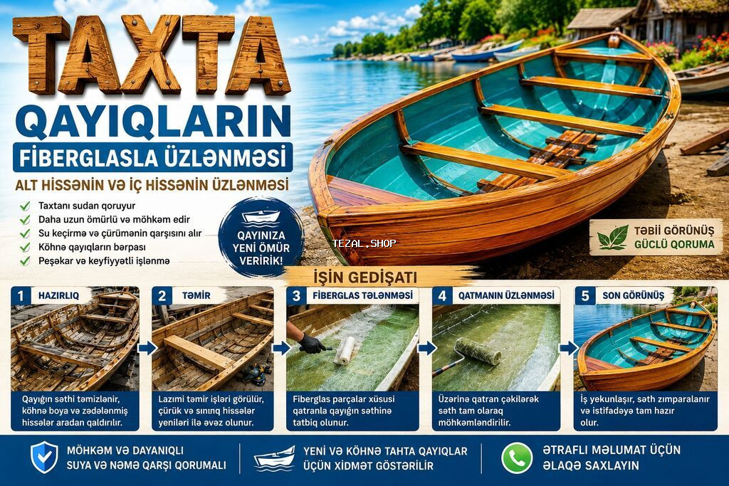 TAXTA LOTKA VƏ QAYIQLARIN FİBERGLASLA ÜZLƏNMƏSİ Taxta qayığınızın