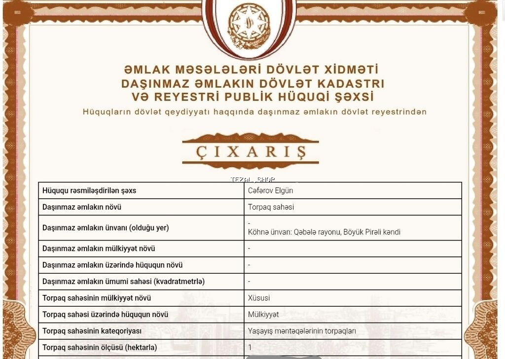 15 sot, Biznes üçün, Mülkiyyətçi, Kupça (Çıxarış) - şəkil 5