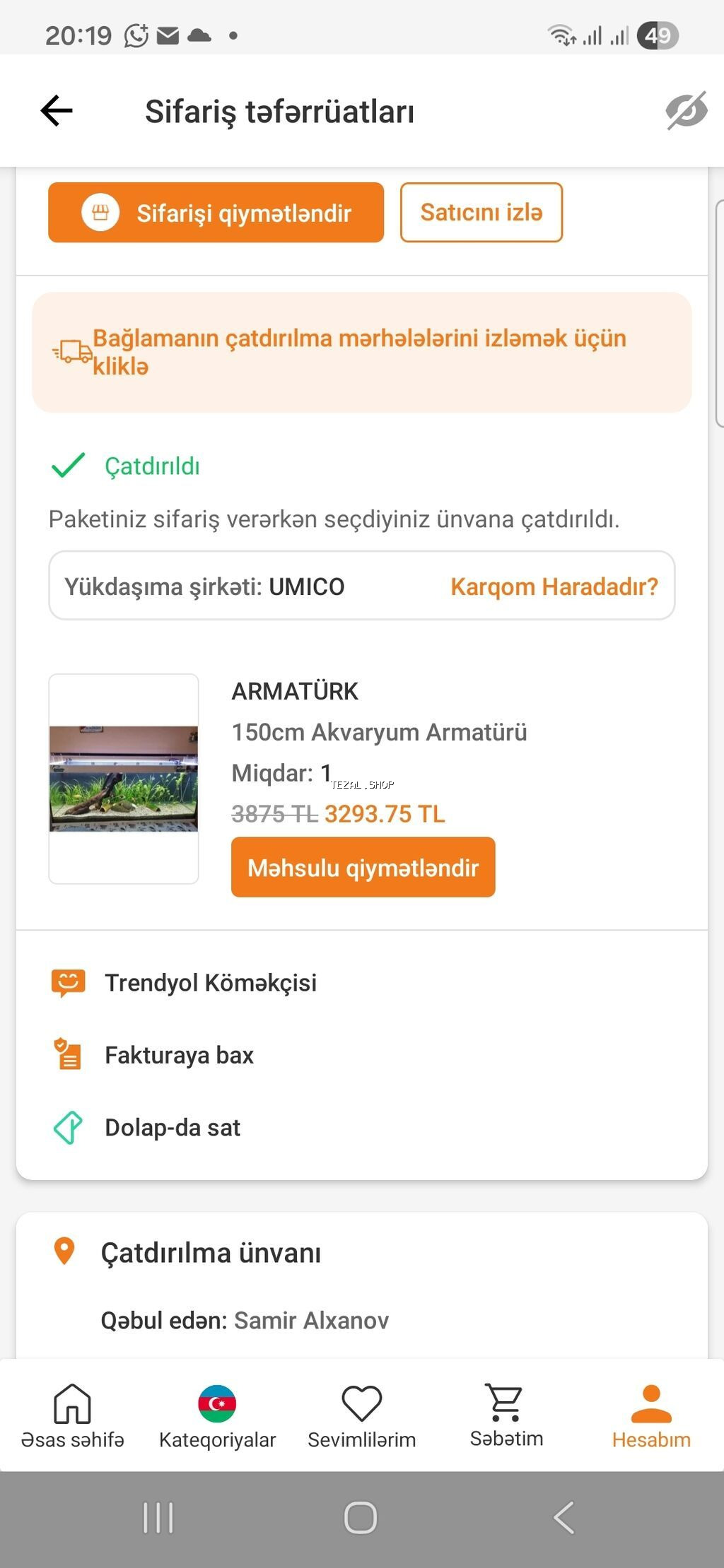 ARMATÜRK 150sm orginal 
adoptor ve stabilzatoru ustunde verilir