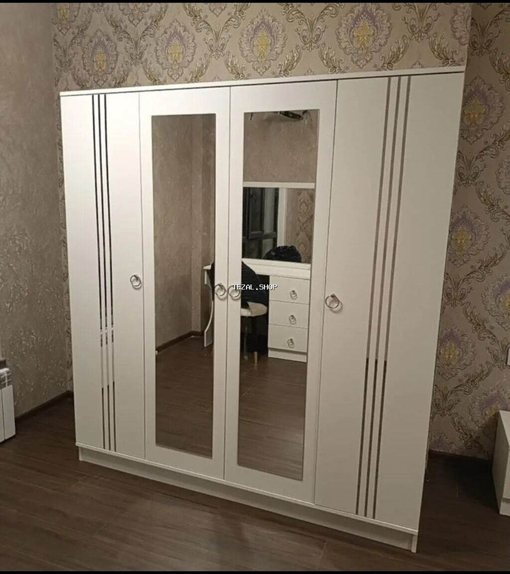 Yeni, 4 qapılı, Güzgülü, Bej, Açılan, Düz dolab - şəkil 2