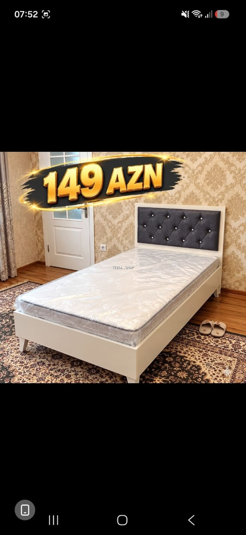 Tək nəfərlik çarpayı və döşək dəsti - Rəng: ağ çərçivə, tünd boz