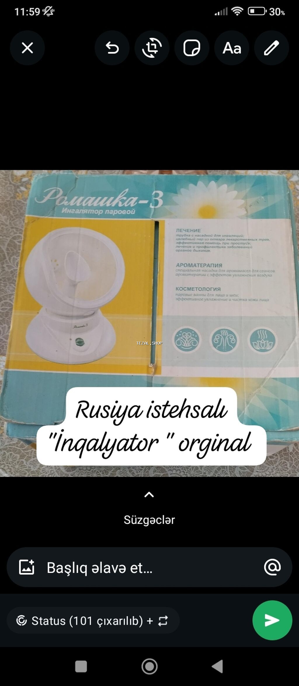 Buxarlı İnhalyator “Ромашка-3” (Rusiya istehsalı, orijinal)