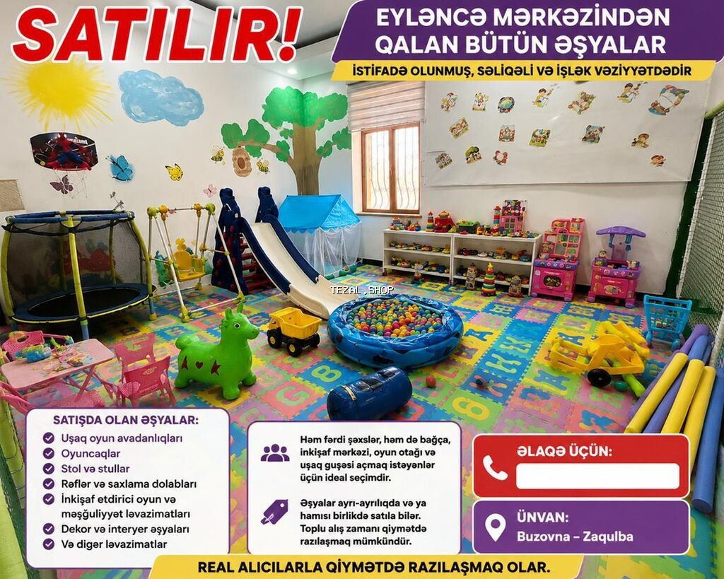 Uşaq əyləncə mərkəzindən qalan bütün avadanlıqlar və ləvazimatlar