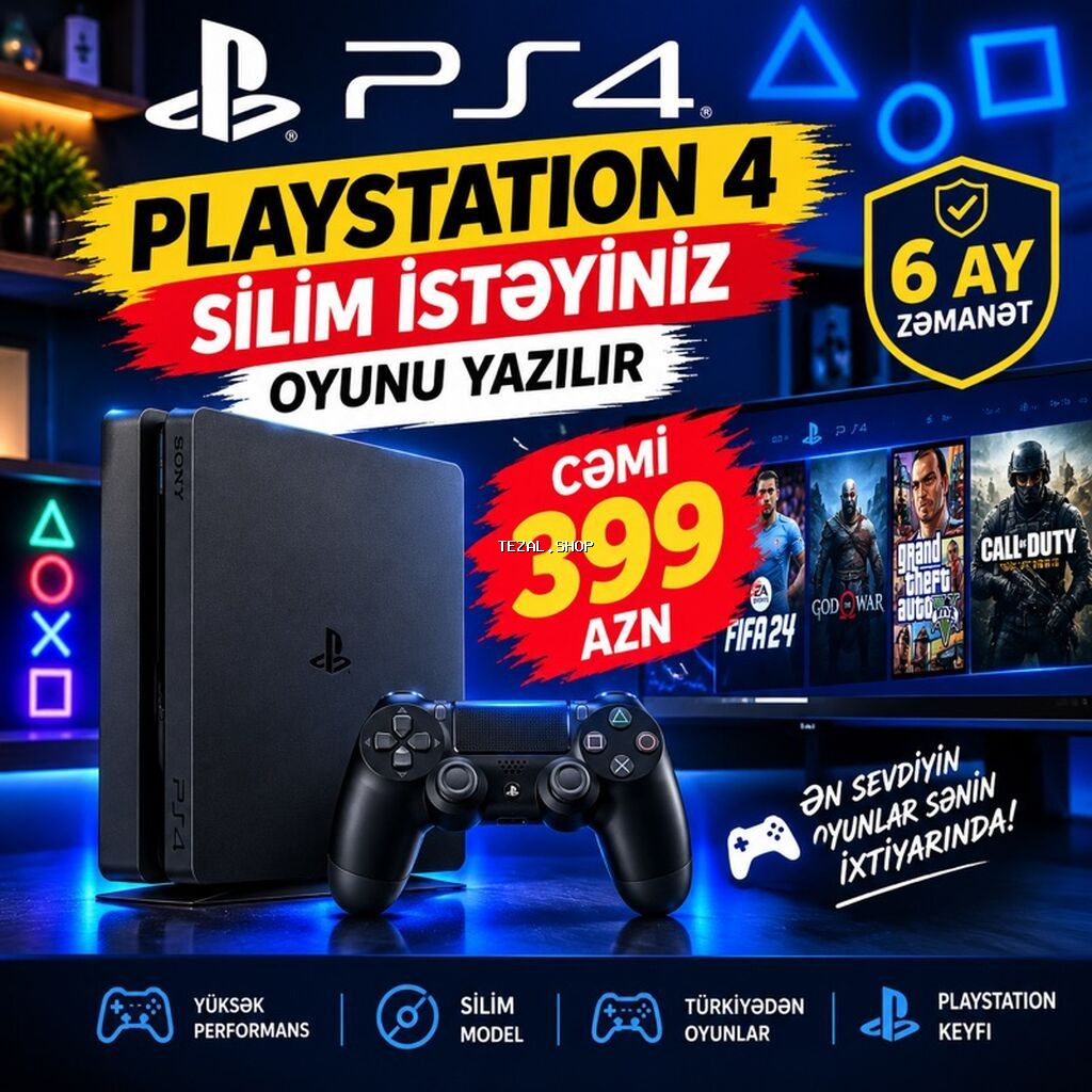 PS4 PlayStation 4 – Silim model, oyun yazılması xidməti ilə • Cəmi