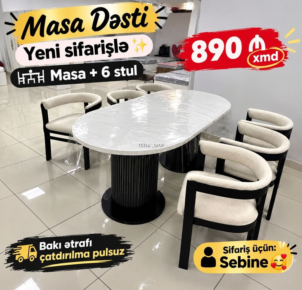 Məhsul: Masa Dəsti – Yeni sifarişlə Tərkib: 1 masa + 6 stul - şəkil 3
