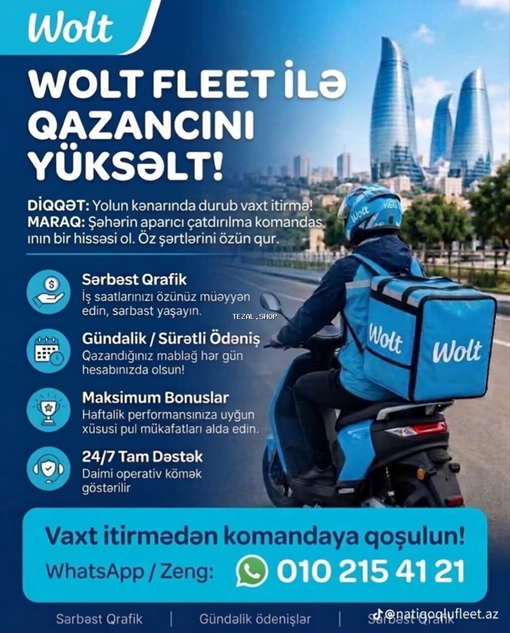 Sürücü-kuryer tələb olunur, Şəxsi nəqliyyat vasitəsi ilə, Gündəlik ödəniş, Təcrübəsiz