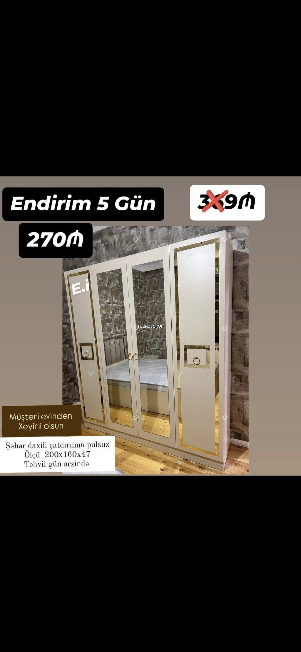 *4 qapılı dolab Endirim 270AZN💥* ▫️Rəng seçimi var ▫️Şəhər daxili - şəkil 2