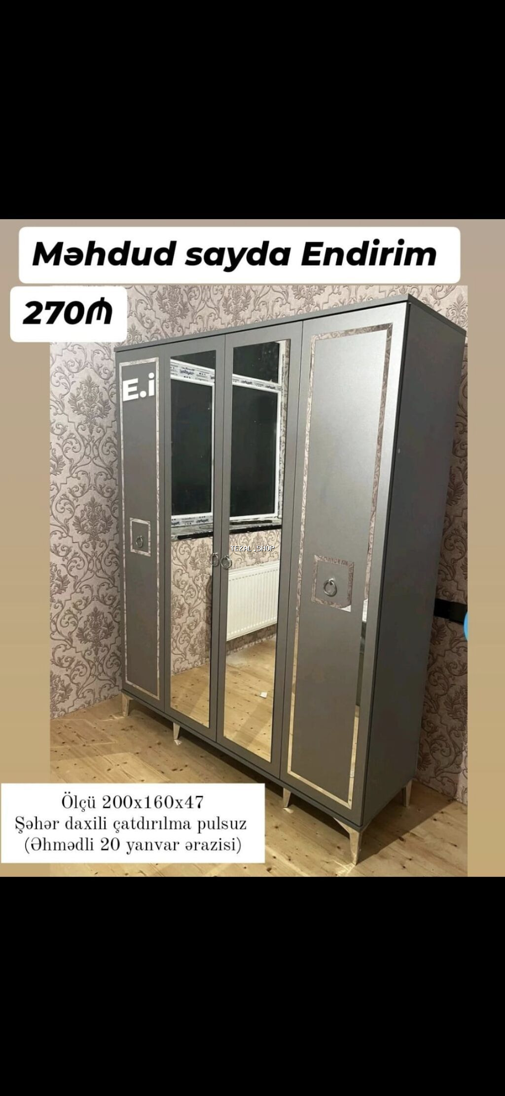 *4 qapılı dolab Endirim 270AZN💥* ▫️Rəng seçimi var ▫️Şəhər daxili - şəkil 4