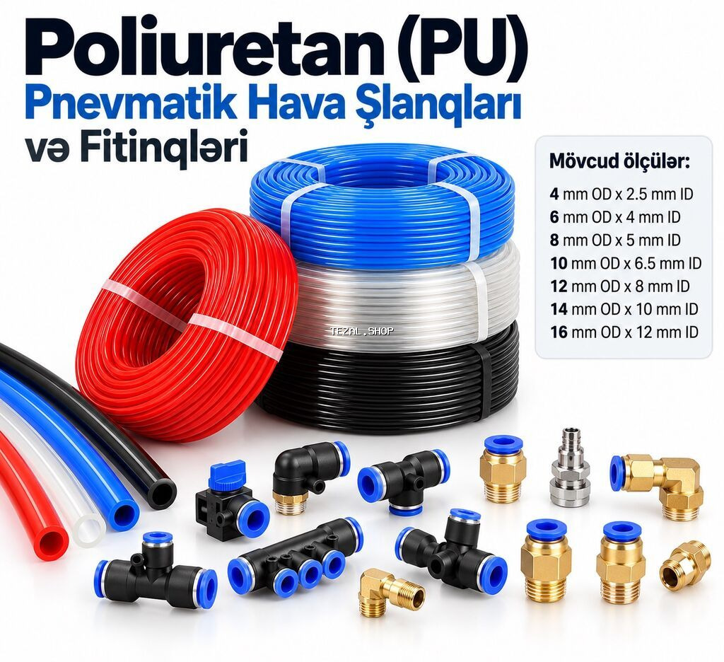 Poliuretan (PU) pnevmatik hava şlanqları və fitinqlərin satışı